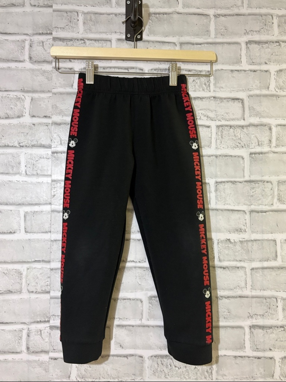 4/$20 Disney Junior Black Jogger Pants with Red Mickey Side Tape, size 4